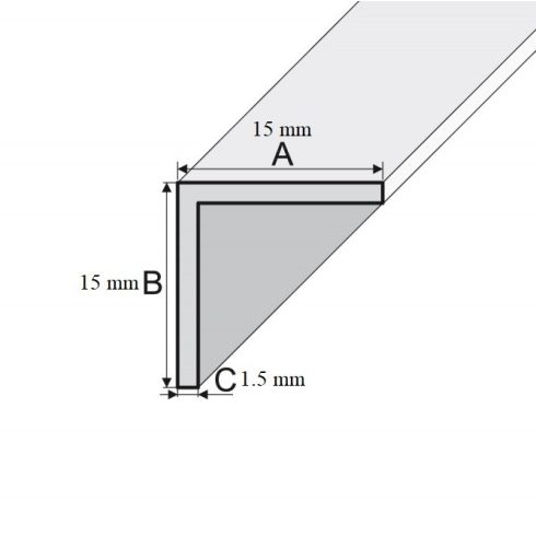 Derékszög profil - alumínium, ezüst - 2700x15x15x1,5 mm PP