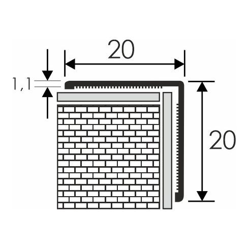 Alumínium kőhatású/struktúrált sarokvédő profil 20x20 mm, hossz 2,60 m, matt fekete-szürke