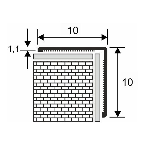 Alumínium kőhatású/struktúrált sarokvédő profil 10x10 mm, hossz 2,60 m, matt antracit
