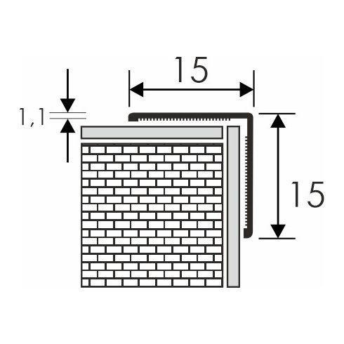 Alumínium kőhatású/struktúrált sarokvédő profil 15x15 mm, hossz 2,70 m, matt fekete